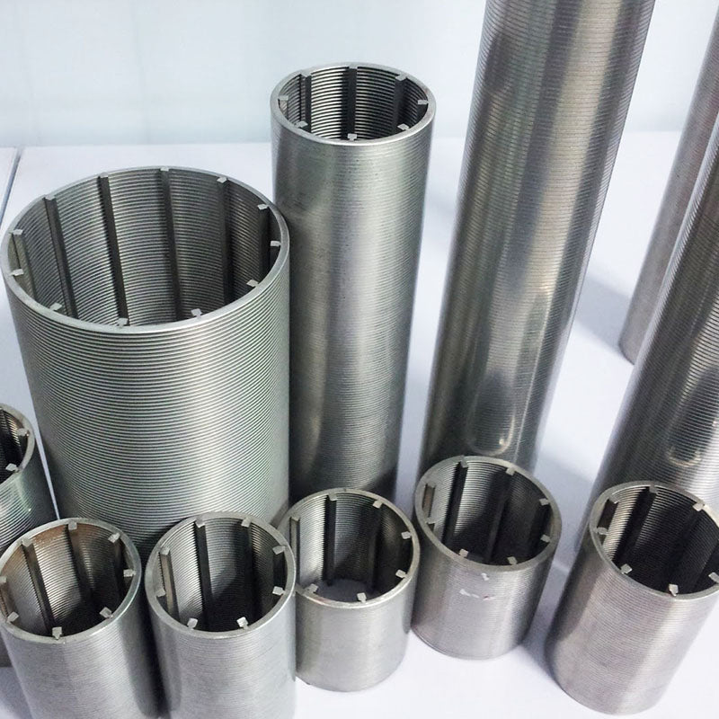 Industry reference showing stainless steel wedge wire cylinders in different sizes